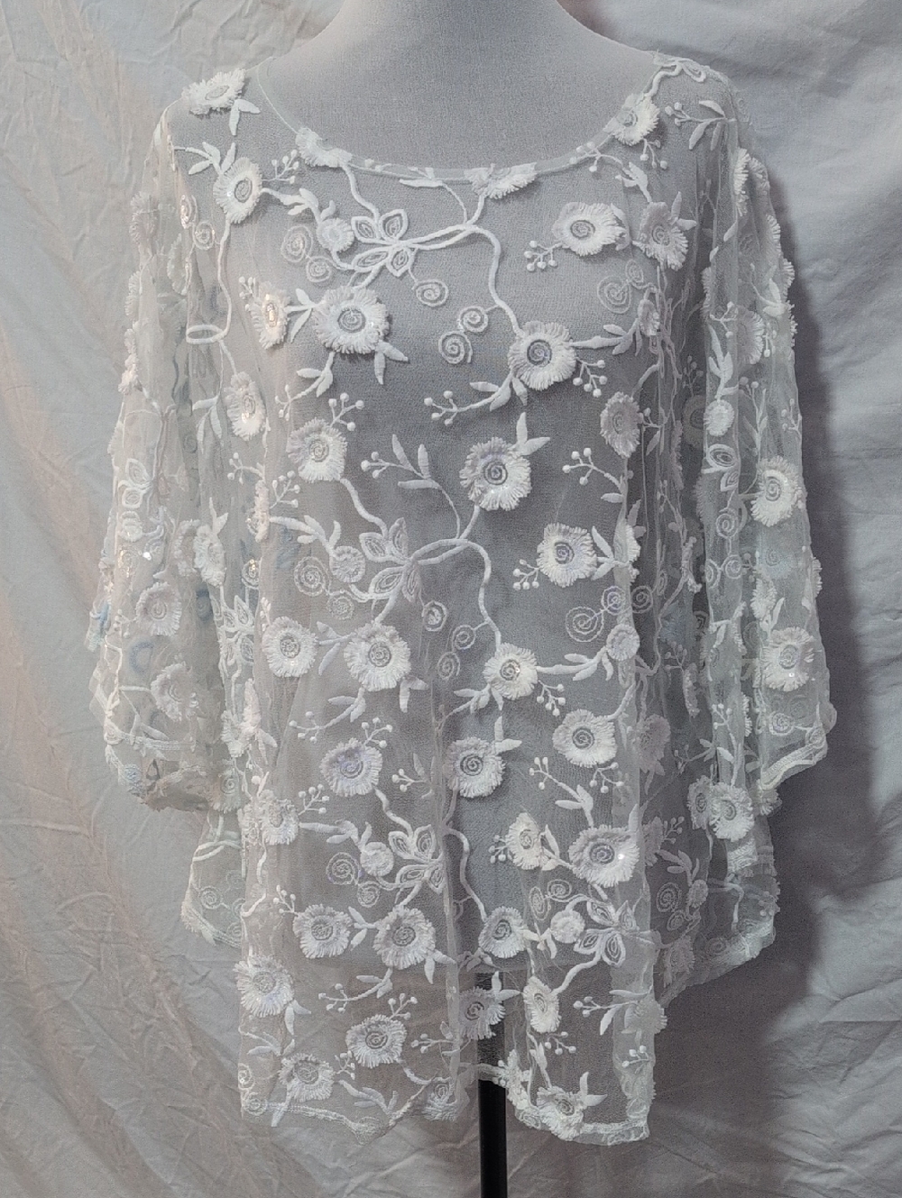 Ruby Rd. White Sheer Embroidered Blouse